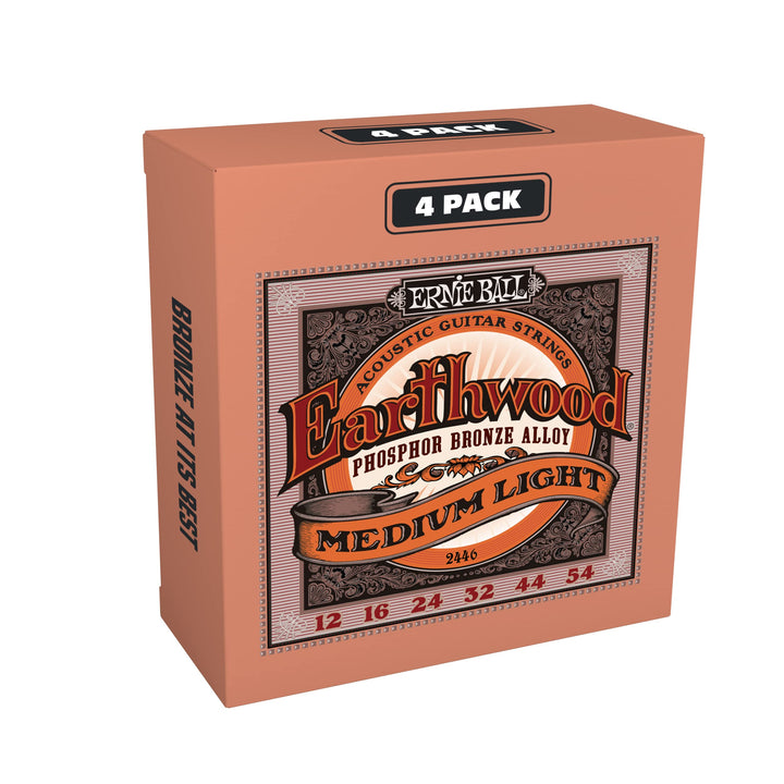 Ernie Ball Earthwood Medium Light Akustik-Gitarrensaiten, Phosphor-Bronze, 4 Pakete, Stärke 12–54 4e