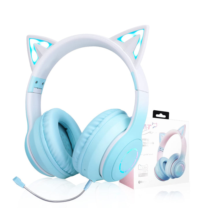 JYPS Kabellose Kinder Kopfhörer mit LED-Licht und Katzenohren für Mädchen, Bluetooth Kopfhörer Kinde