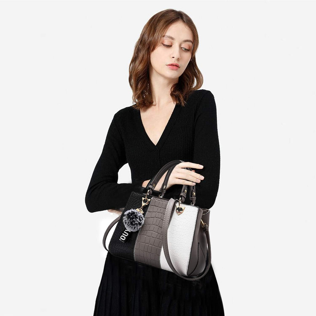 NICOLE & DORIS 2024 Neue Frauen Tasche Damen Leder Handtasche Mode Umhängetasche Mit Pompon abnehmba