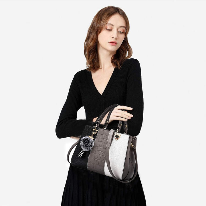 NICOLE & DORIS 2024 Neue Frauen Tasche Damen Leder Handtasche Mode Umhängetasche Mit Pompon abnehmba