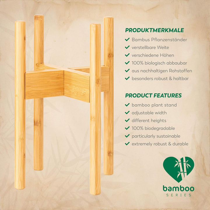 Rubberneck Bambus Pflanzenständer - Verstellbare Blumentopfständer aus Bambusholz für den Innen- und