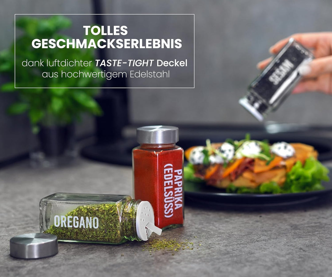 DEKOFY® Gewürzregal mit 18 Gläsern - zum Aufhängen für Wand &amp; Schranktür - ohne Bohren - Gewürzregal