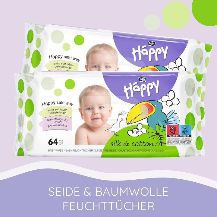 bella baby Happy Babyfeuchttücher Seide & Baumwolle, Feuchttücher für Babys mit pflegenden Extrakten