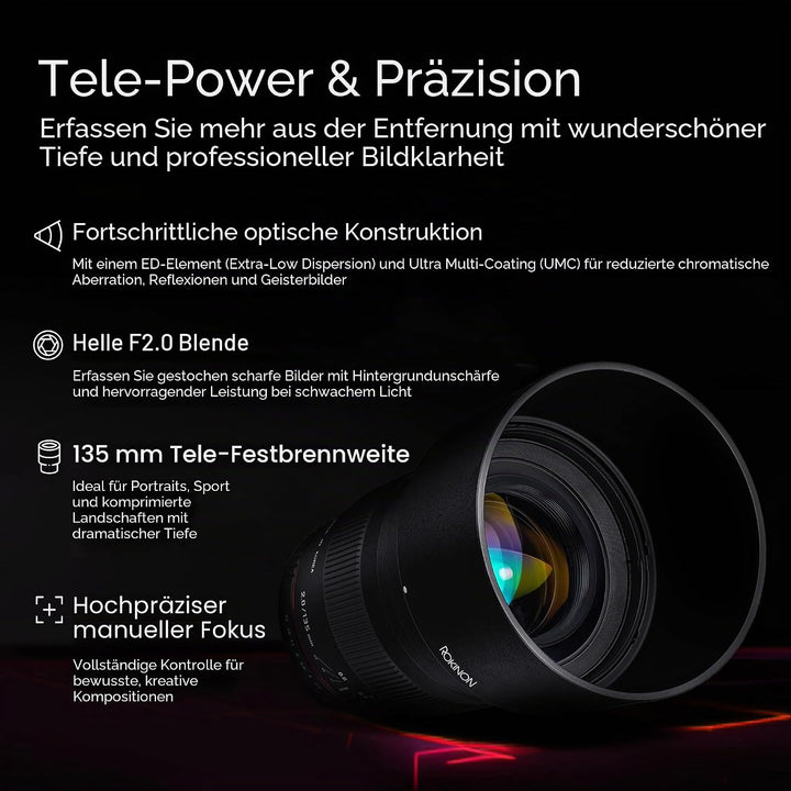 Rokinon 135 mm F2.0 Teleobjektiv für Sony E, Sony E
