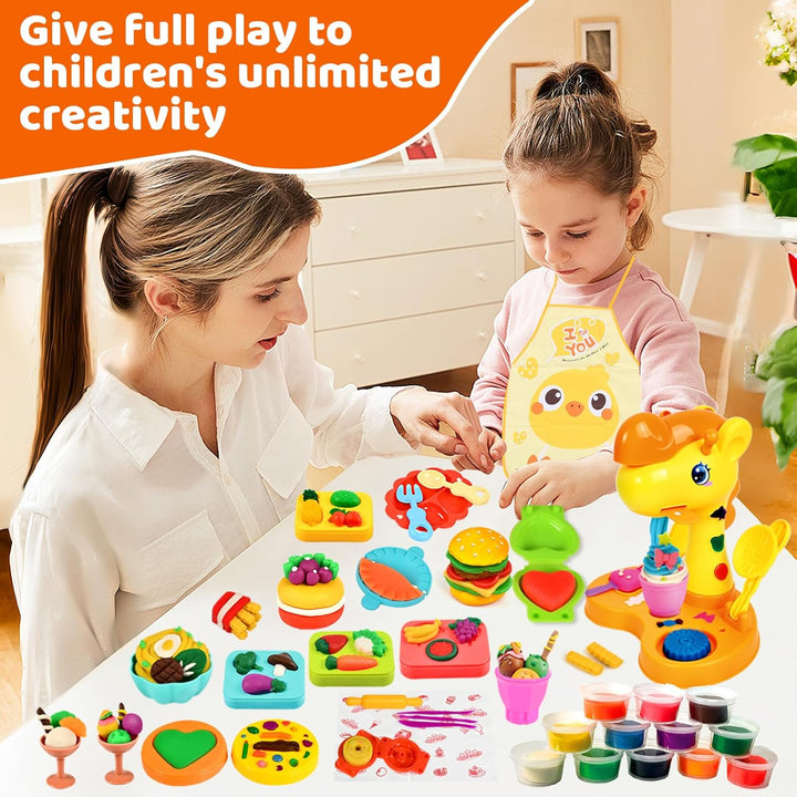 Knete Dough Set für Kinder,Knete Set für Kinder,Kitchen Creations Nudelmaschine Spielset Burger Eisc