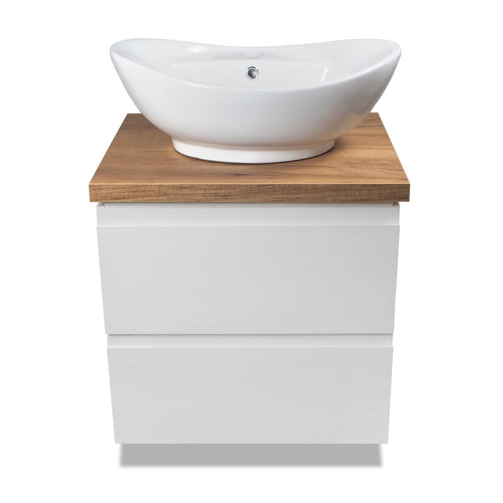 VBChome Badmöbel 60 cm Weiss Aufsatzwaschbecken mit Hahnloch 59x39 cm Aufsatzwaschtisch mit Waschbec