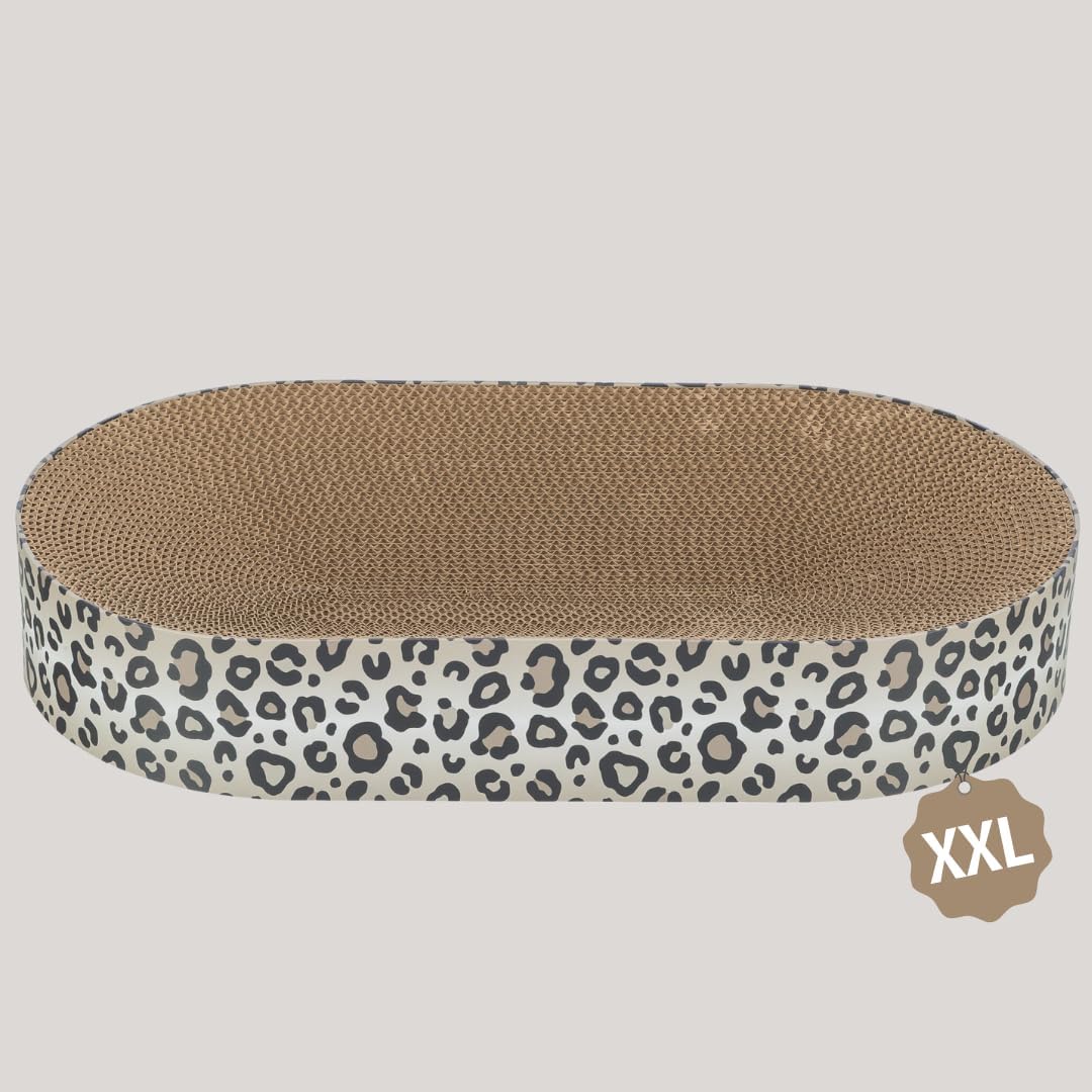 Trixie Kratzbrett Leo aus Pappe 63 × 10 × 35 cm, Kratzspielzeug mit Katzenminze, Creme - 48034