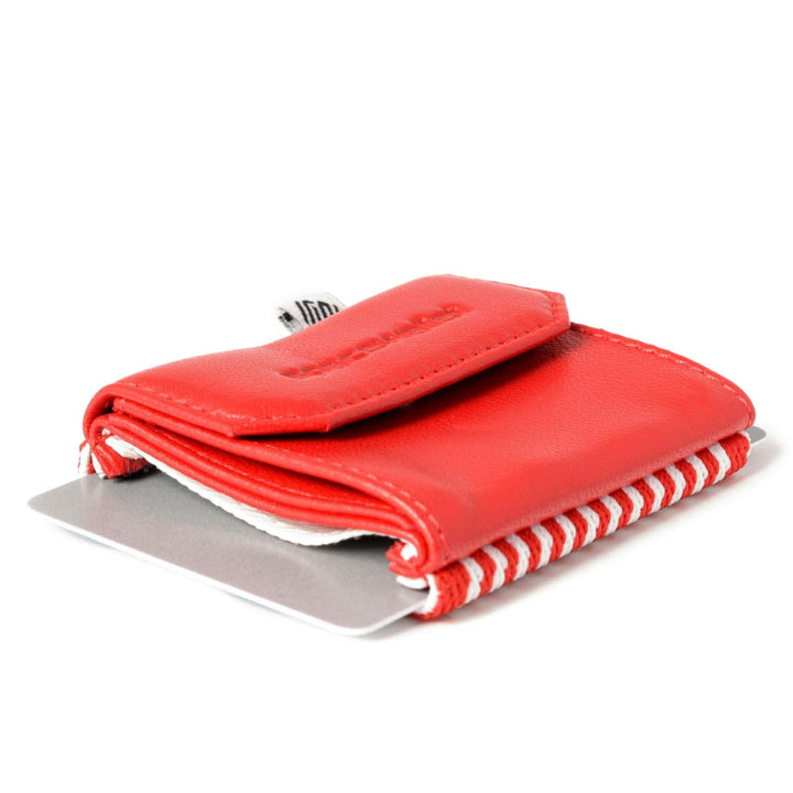 Space Products ® Mini Geldbörse rot-gestreift I Sehr kleines Echtleder Wallet/Portemonnaie mit Münzf