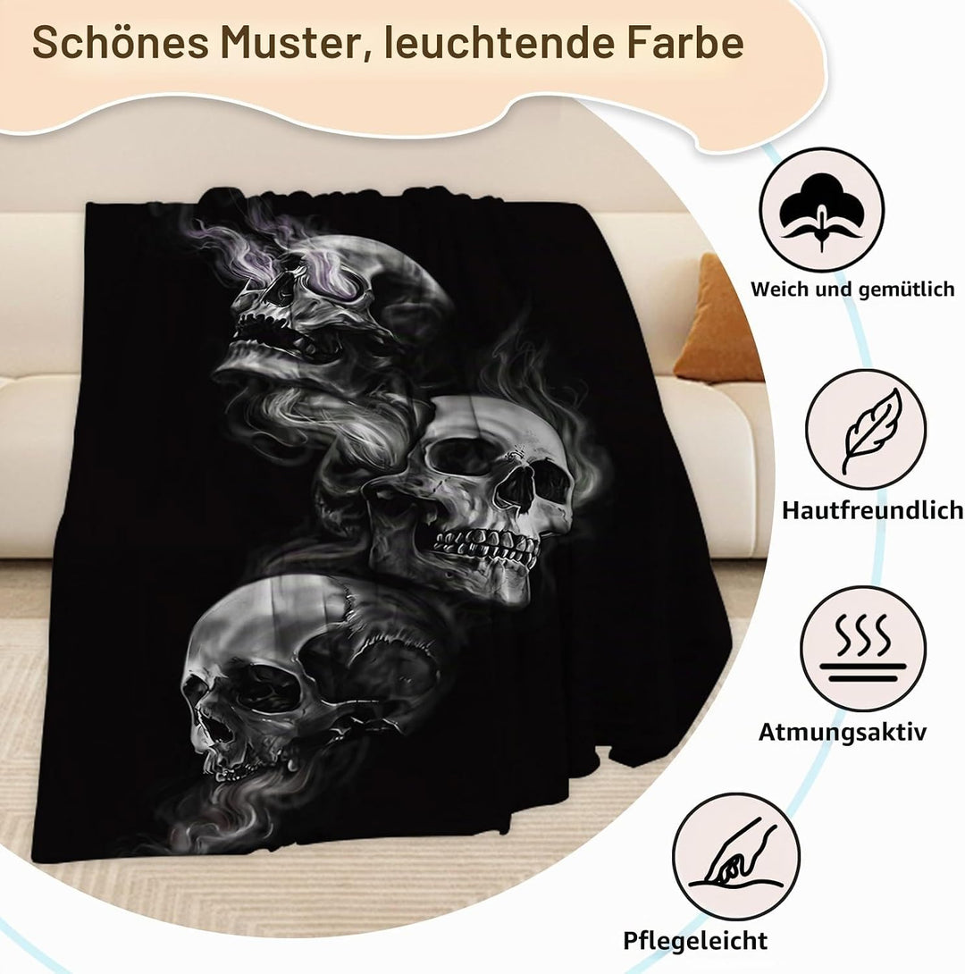 Halloween Decke Kuscheldecken Totenkopf Flanell Decke,3D Skull Motiv Flauschige Plüsch Decke,Wohndec