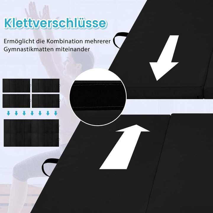 COSTWAY 240 x 120 x 5 cm Weichbodenmatte, Gymnastikmatte klappbar, Yogamatte mit Klettverschluss und