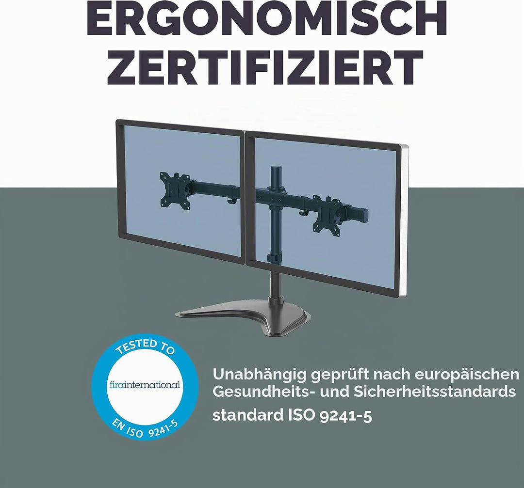 Fellowes Monitorarm Seasa mit Standfuss - höhenverstellbar - ergonomisch - für 2 Monitore bis je 68,