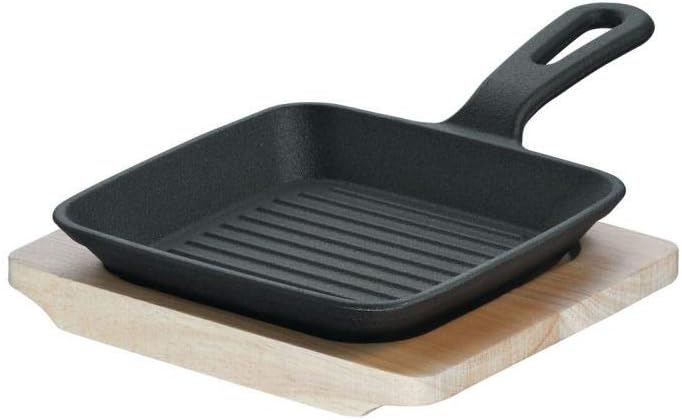 Schulte-Ufer - Mini-Grillpfanne 15 cm Rustika schwarz mit Servierbrett