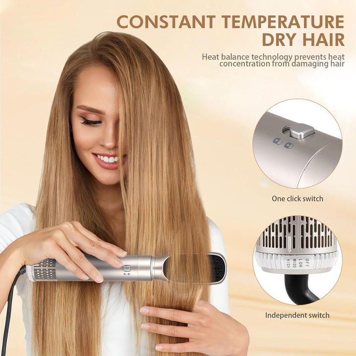 6 in 1 Haartrockner Warmluftbürste Set, Air Styler mit 6 Aufsätze zum Trocknen, Glätten, Volumen und