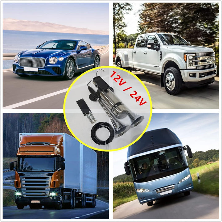 YIYIDA Autohupe Bootshupe Lufthupe 170db LKW Hupe Schiffshupe Silber Edelstahl Lufttank Verlängern S