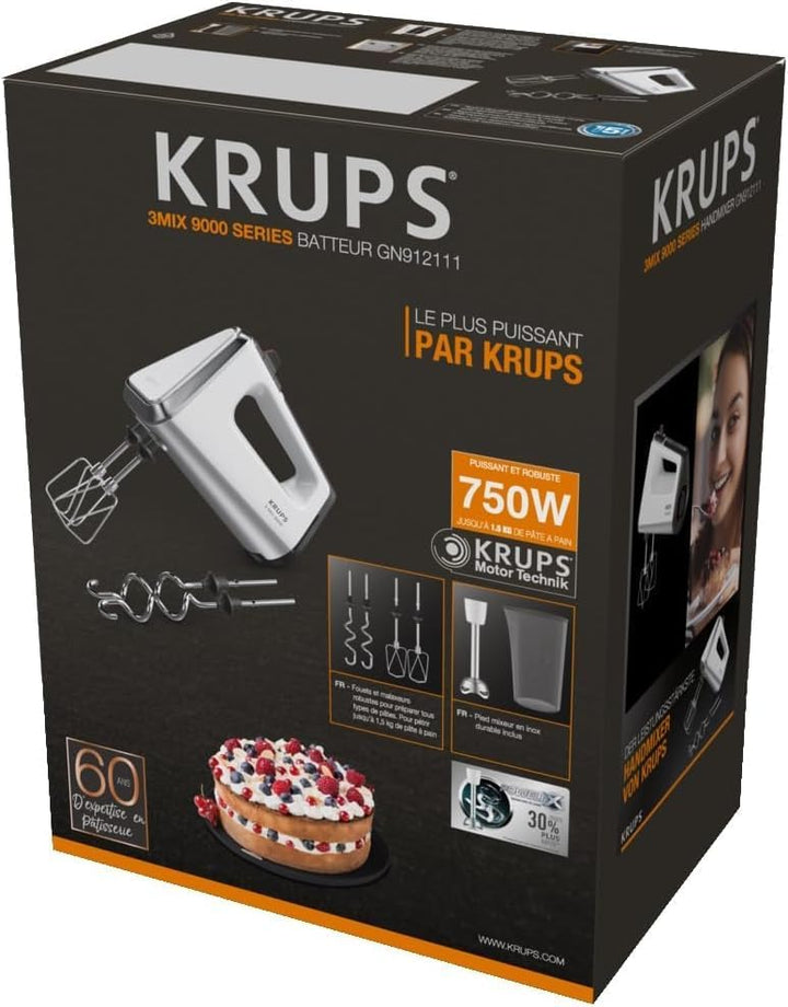 Krups GN9121 3 Mix 9000 Handmixer | 750 Watt | Geschwindigkeitsregler | Turbomodus | Auswurffunktion