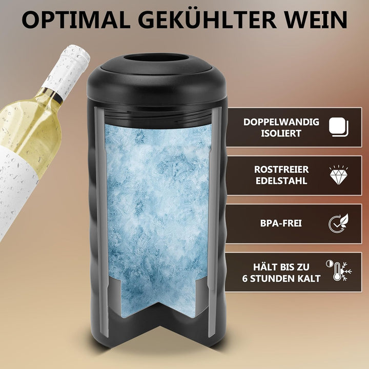 Merkaro - Arktis Weinkühler Edelstahl – stilvolles Einschenken direkt im Kühler | Vakuum-Isolierter