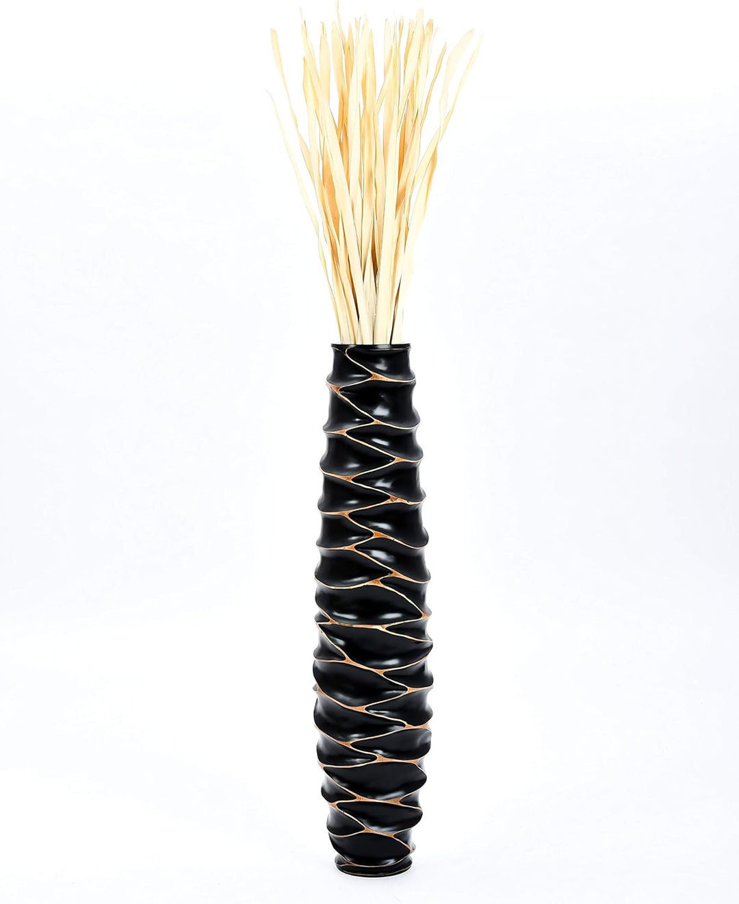 Leewadee Grosse Bodenvase für Dekozweige hohe Standvase Design Holzvase, Holz, 90 cm, Schwarz 90 cm