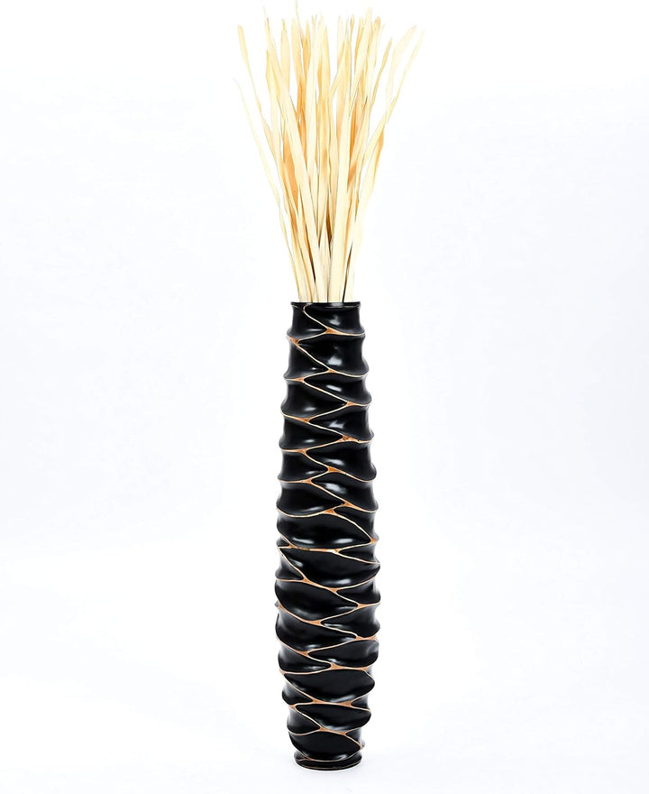 Leewadee Grosse Bodenvase für Dekozweige hohe Standvase Design Holzvase, Holz, 90 cm, Schwarz 90 cm
