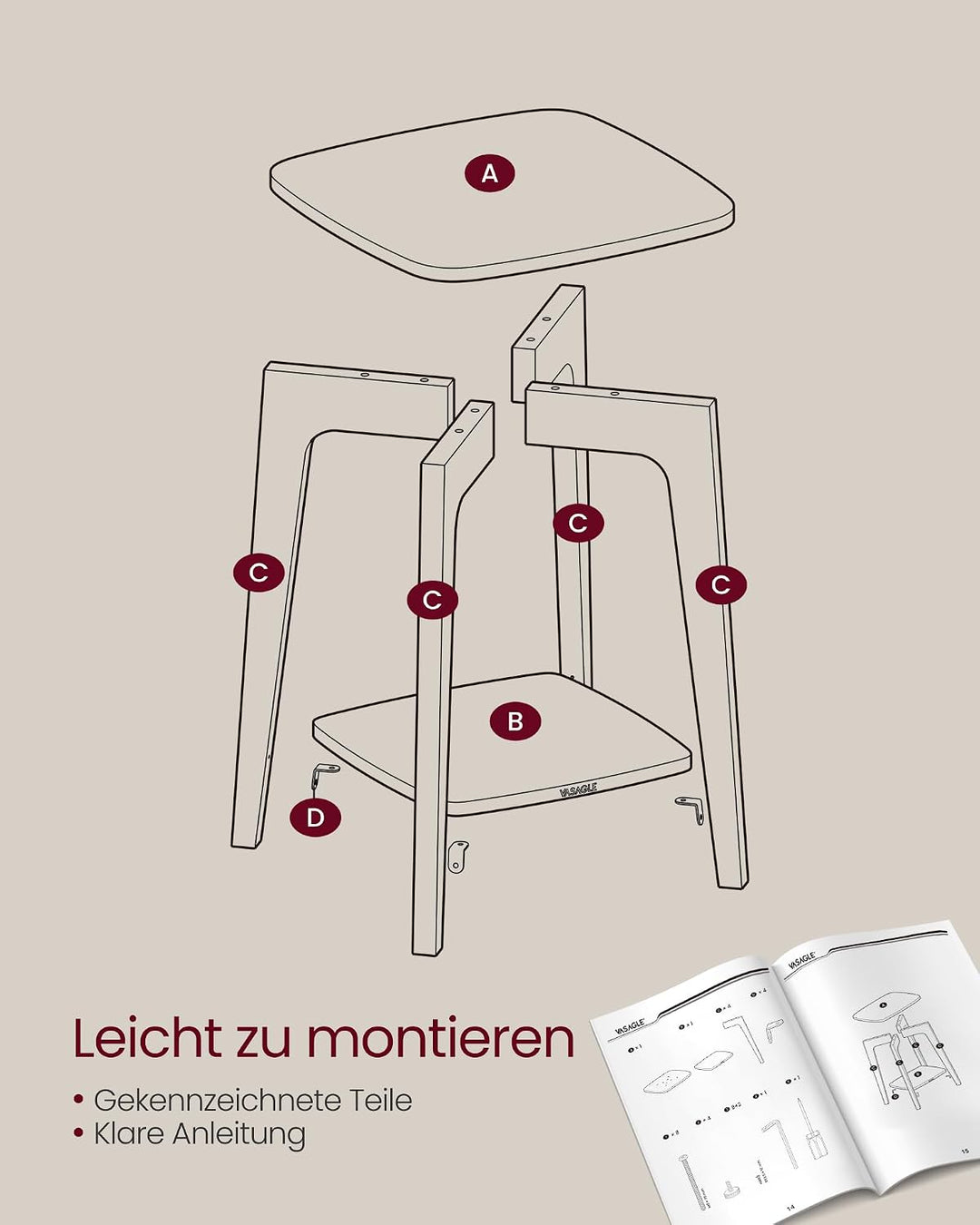 VASAGLE MAEZO Kollektion - Beistelltisch, Kleiner Tisch, Sofatisch eckig, Couchtisch klein, Nachttis