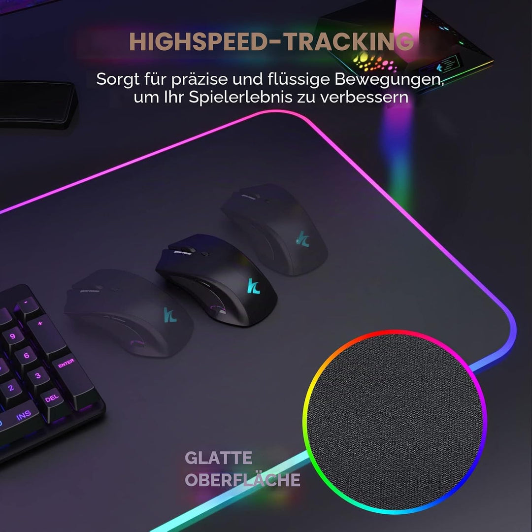 Hcman RGB Gaming Mauspad XXL - 800x300mm Mousepad mit Rutschfester Gummibasis, 7 LED Farben, 10 Bele