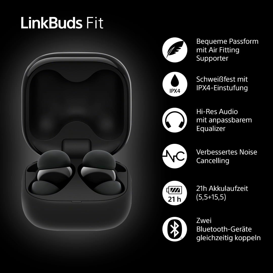 Sony LinkBuds Fit - Kabellose Noise Cancelling Bluetooth Earbuds - Komfortabel, leicht, Hi-Res-Sound