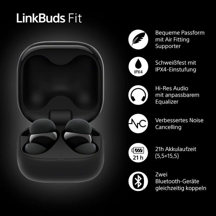 Sony LinkBuds Fit - Kabellose Noise Cancelling Bluetooth Earbuds - Komfortabel, leicht, Hi-Res-Sound