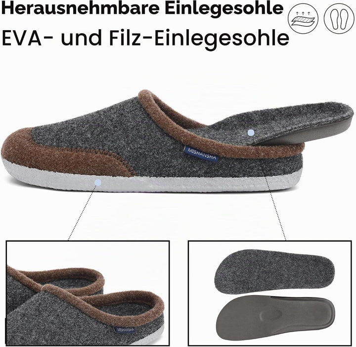 Mishansha Filz Hausschuhe Winter Bequem Filzpantoffeln für Damen Herren Gr.36-48 37 EU Dunkelbraun,
