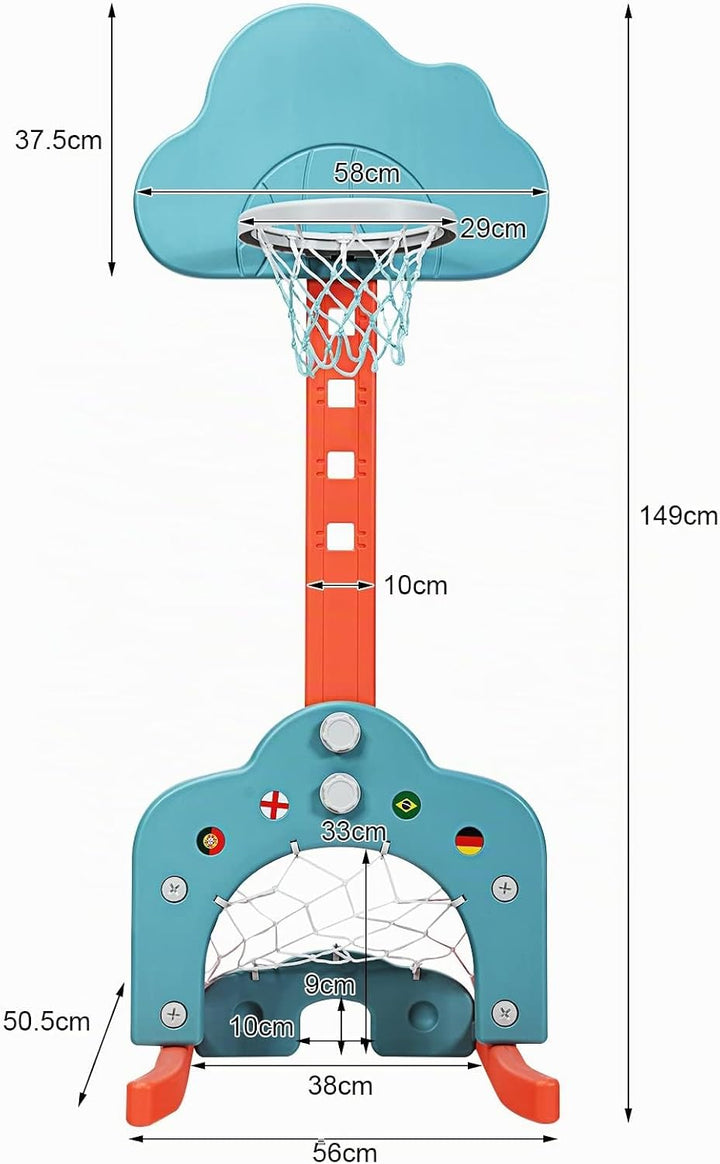 COSTWAY 3 in 1 Kinder Basketballkorb, Basketballständer höhenverstellbar mit Fussballtor &amp; Basketbal