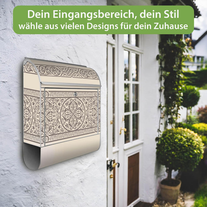 banjado Design Briefkasten 38,5x46,5x13cm & 2 Schlüssel - Briefkasten Stahl Silber mit Zeitungsfach