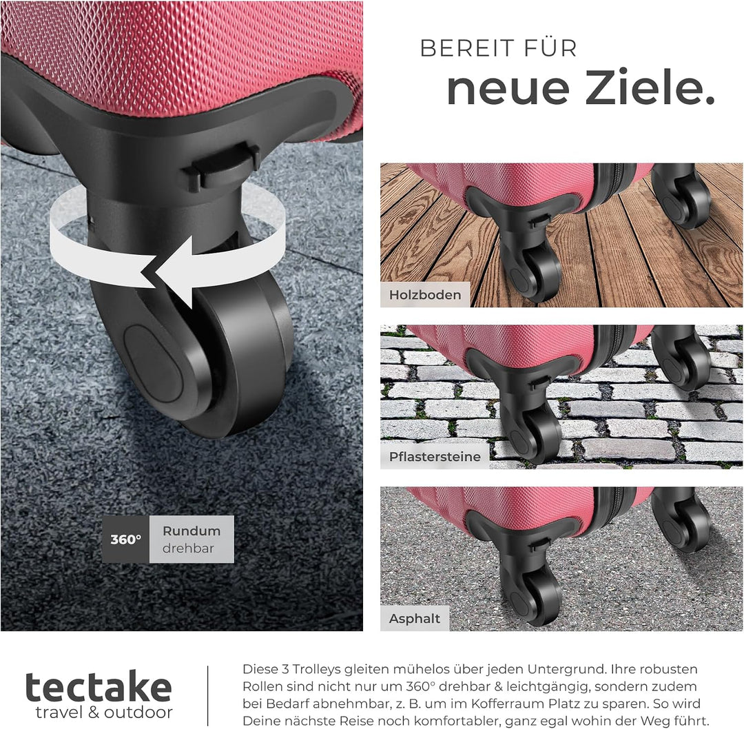 tectake® 3er Kofferset mit Kofferwaage & Kofferanhänger, Reisekoffer Set, ABS Hartschalenkoffer Set,
