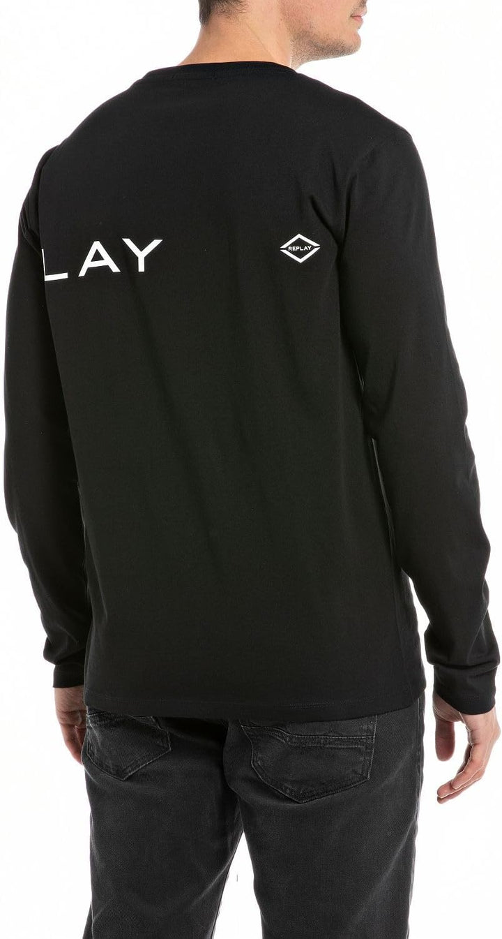 Replay Herren Langarmshirt aus Baumwolle mit Schriftzug M Black 098, M Black 098