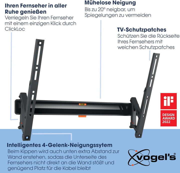 Vogel's Comfort TVM 3615 Hochwertige Neigbare TV-Wandhalterung für 40-77 Zoll Fernseher | Bis 35 kg