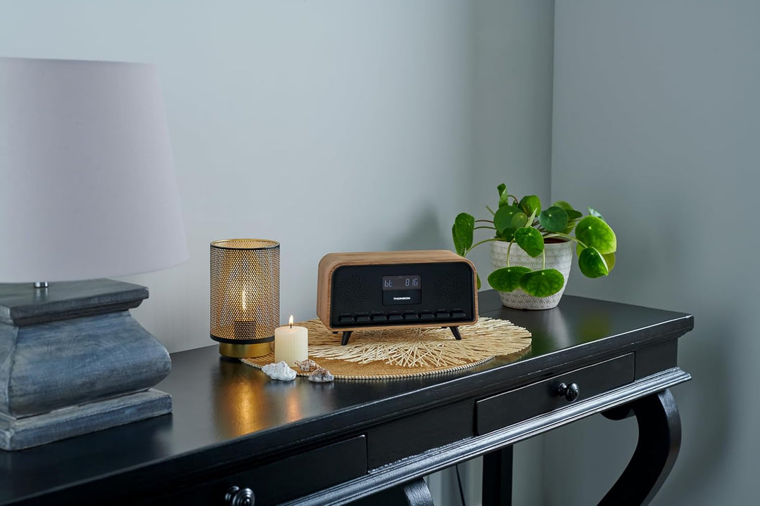 THOMSON Bluetooth-Radio, Vintage, Cosy, 30 W, FM-Radio, Dual-Alarm, Écran LCD, USB-C-Ladegerät, Alim