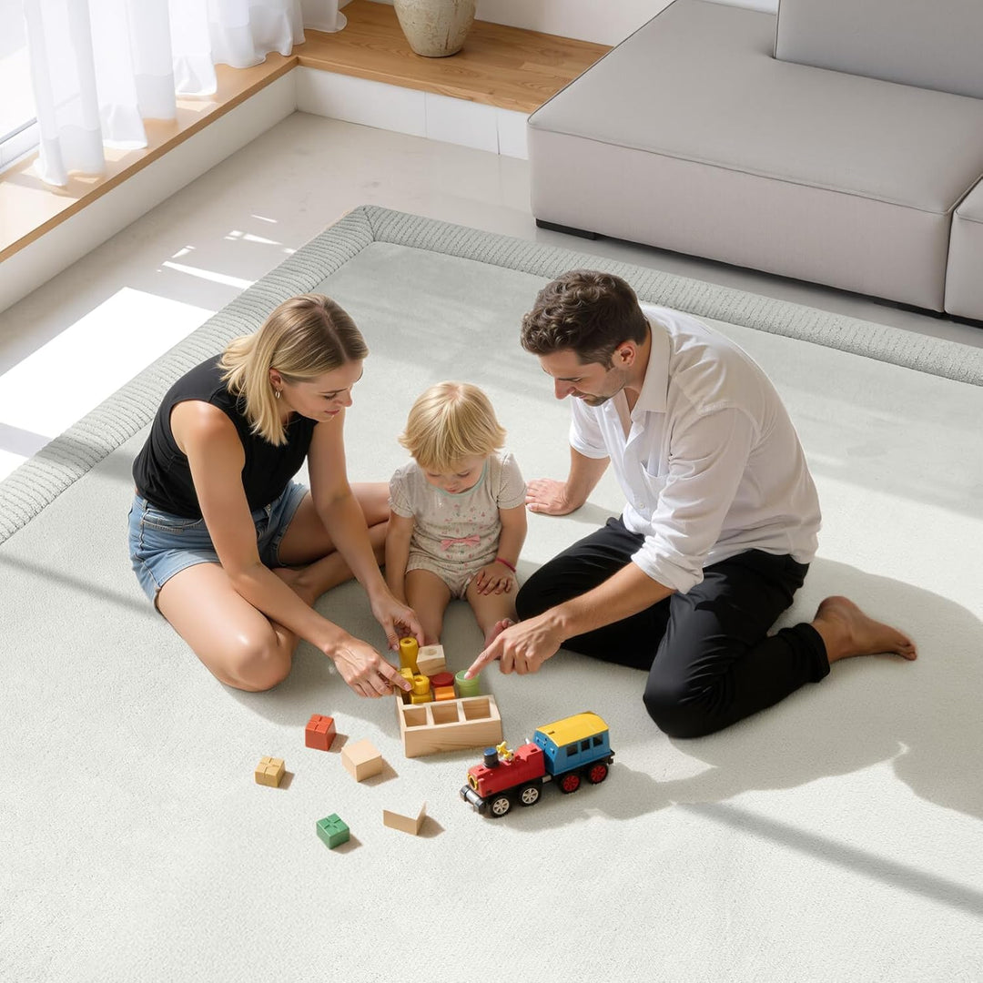 Treeboy Spielmatte Baby 80x150x2cm hellgrau – Teppich für Kinderzimmer mit hochwertigem Memory-Schau