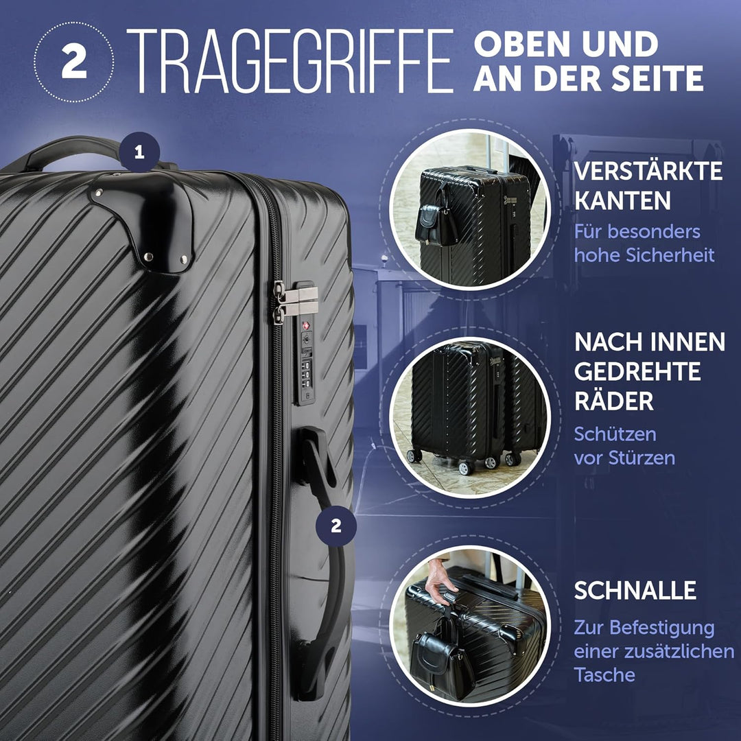 3-Set Gesamtvolumen 240L, Reisekoffer mit Rollen - Extrem Stabiler Trolley Koffer mit Laptoptaschen-