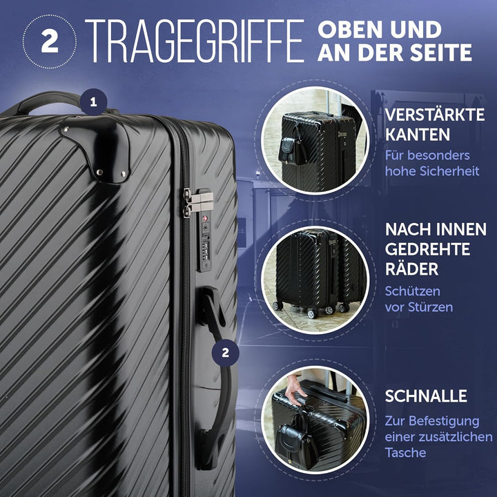 3-Set Gesamtvolumen 240L, Reisekoffer mit Rollen - Extrem Stabiler Trolley Koffer mit Laptoptaschen-