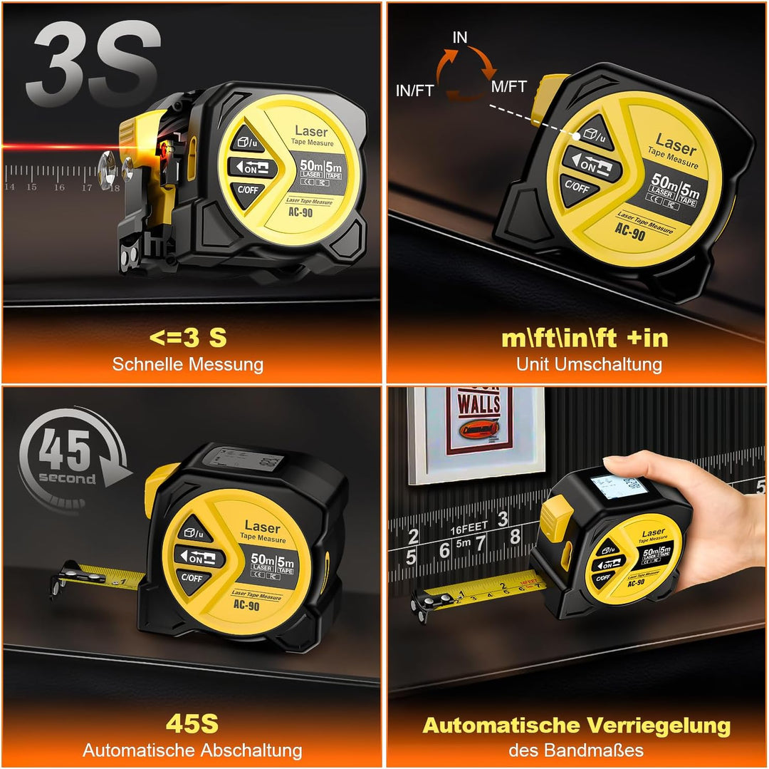 Laser entfernungsmesser, 50 m laser messgerät entfernung,2 in 1 digitales massband mit laser, Ft/m/i
