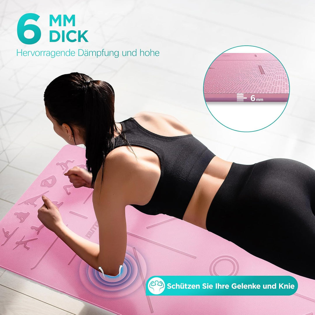 OUTDOUSE Yoga Matte, TPE 6mm Dicke Hautfreundliche Yogamatte Rutschfest Gymnastikmatte Pilates Gymna