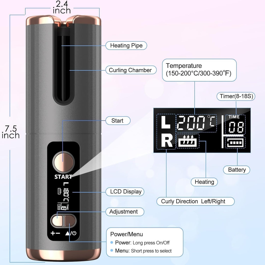 Lockenstab Automatisch Lockenstäbe Schnurlose Automatischer Rotierender mit 6 Temperaturstufen 150-2