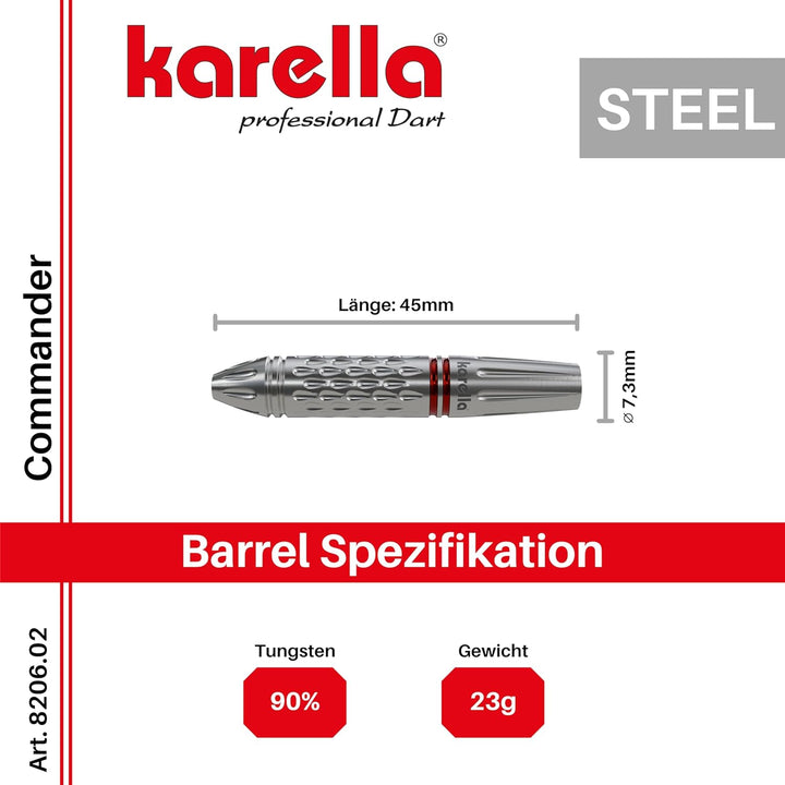 Karella Commander Steeldart und Softdart Silver, 90% Tungsten, 19, 21g, 23g, für klassisches Dartboa