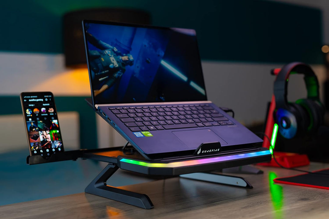 SureFire Portus X1 Gaming Laptop-Ständer, Notebook Stand höhenverstellbar mit RGB-Beleuchtung, Halte