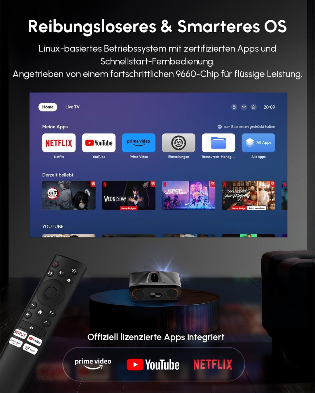 Tageslicht Beamer 2400 ANSI Ultra HD 4K HDR10+ Smart Projektor mit 2026 automatischer Objektivabdeck