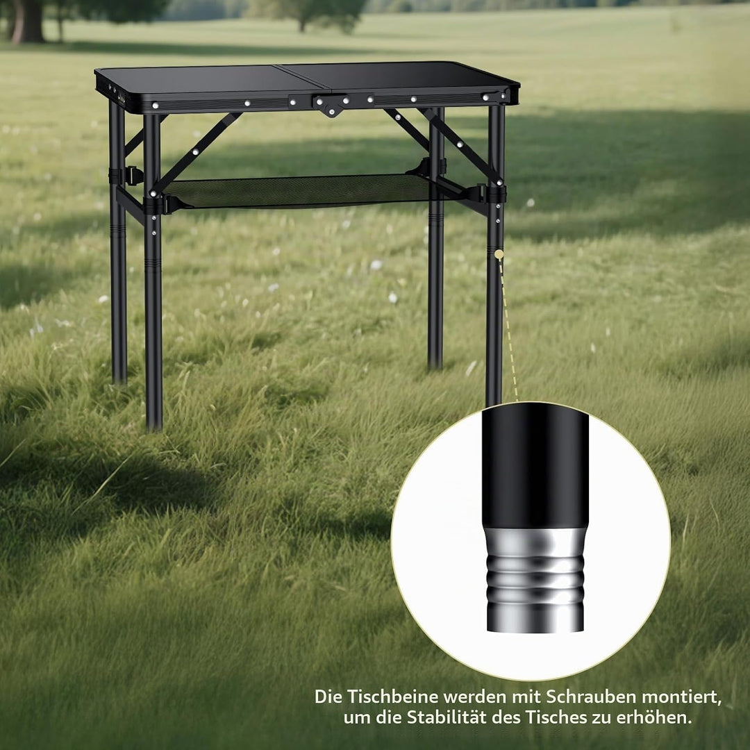 Anbte Campingtisch Klappbar 60x40cm Aluminium Rahmen mit 3 Höhen Verstellbar 27.3/51/74.7cm mit Aufb