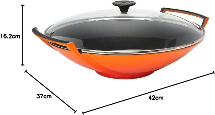 Le Creuset Gusseisen-Wok mit Glasdeckel, Ø 36 cm, 4,5 L, Ofenrot, 25304360900460, Ofenrot