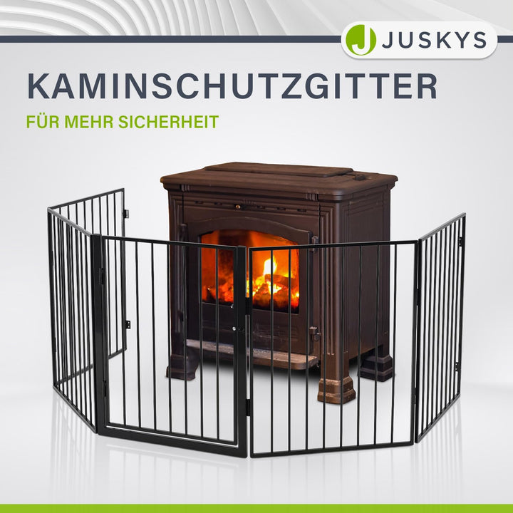 Juskys Metall Kaminschutzgitter 300 x 76 cm klappbar — Schutzgitter für Tiere — 5 Elemente inkl. Tür