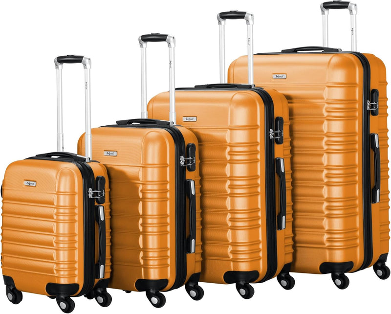 Zelsius Koffer Set 4 Stück, Orange | ABS Hartschalenkoffer mit Zahlenschloss, 4 Rollen und Innen Tre