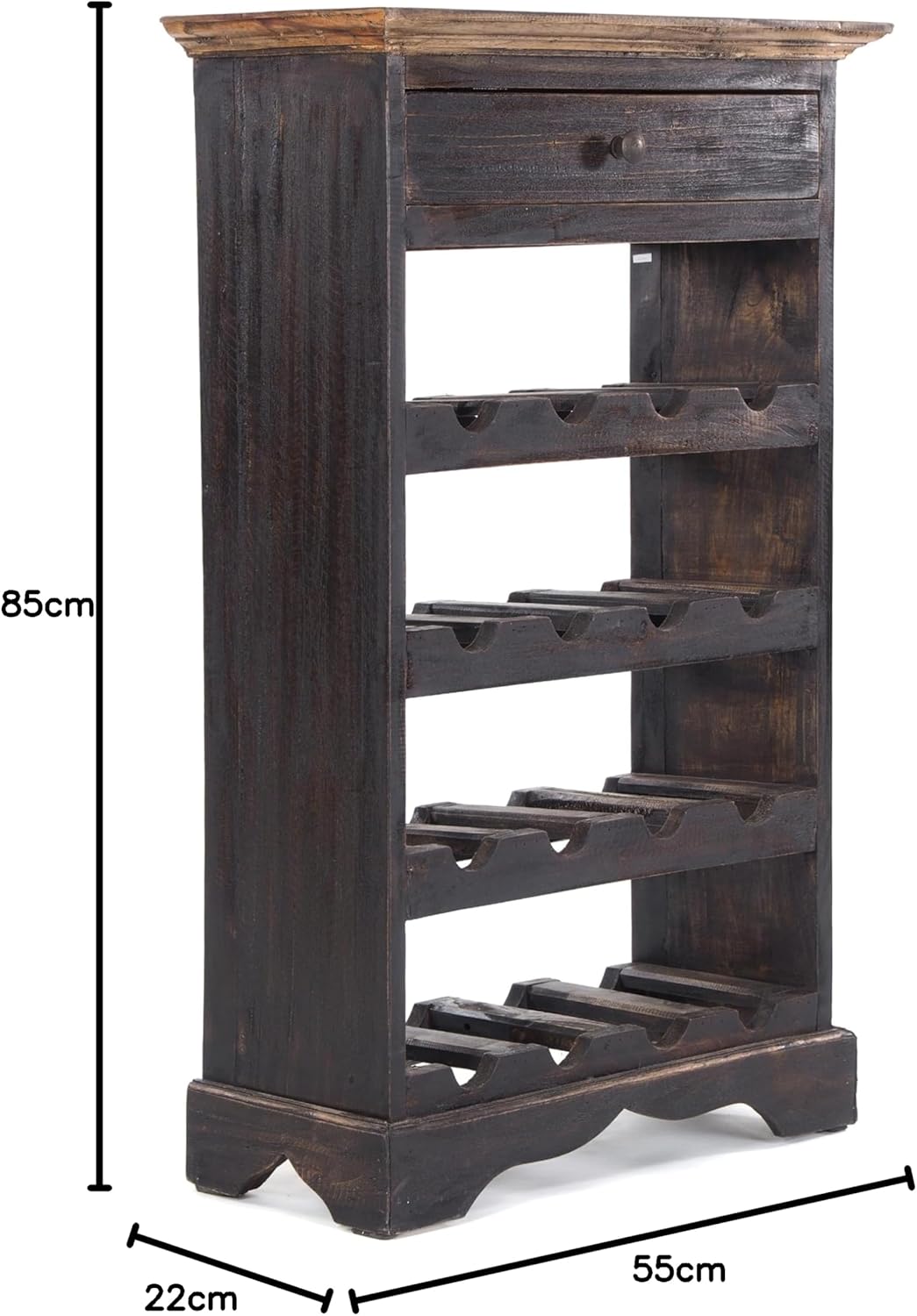 DESIGN DELIGHTS MASSIVHOLZ WEINREGAL Napoleon | 85x55cm(HxB), nostalgisches Flaschenregal mit Schubl