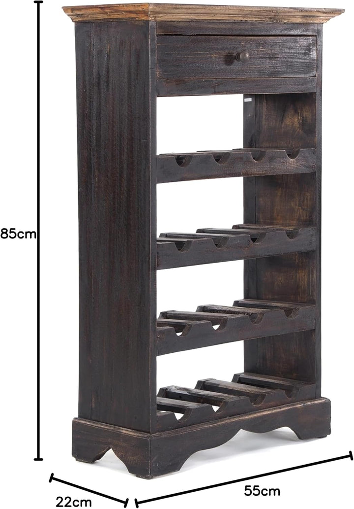 DESIGN DELIGHTS MASSIVHOLZ WEINREGAL Napoleon | 85x55cm(HxB), nostalgisches Flaschenregal mit Schubl