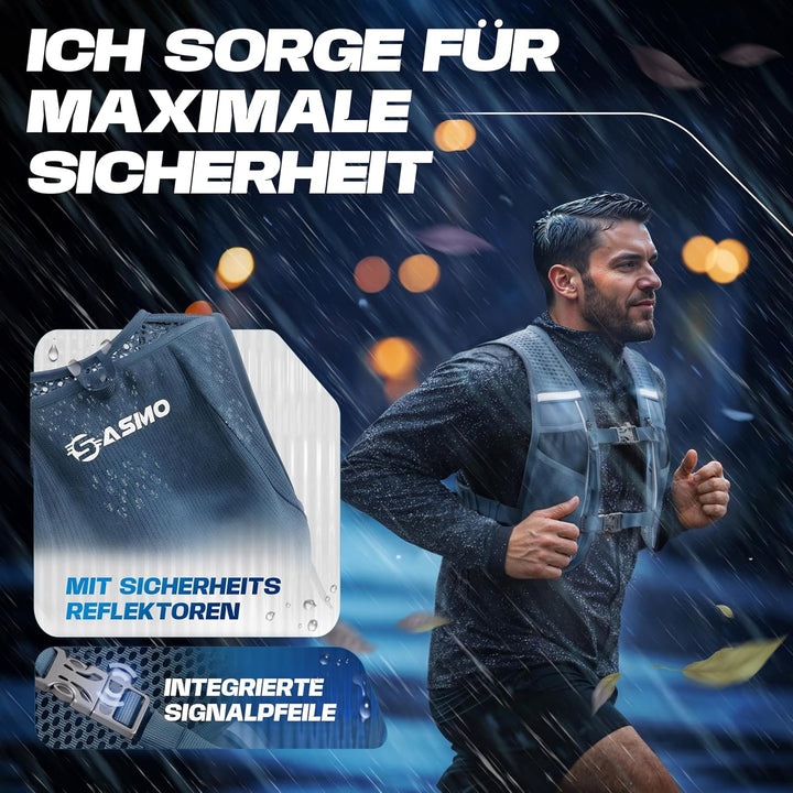 SASMO Laufweste Damen &amp; Herren mit Trinkflasche, 270g Ultraleicht | Trinkweste Laufen, Laufrucksack,