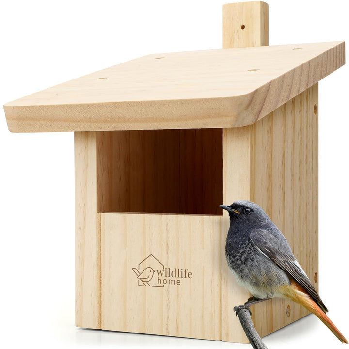 WILDLIFE HOME Nistkasten Halbhöhle für Rotschwänzchen, Rotkehlchen aus Massiv-Holz I Nistkästen für